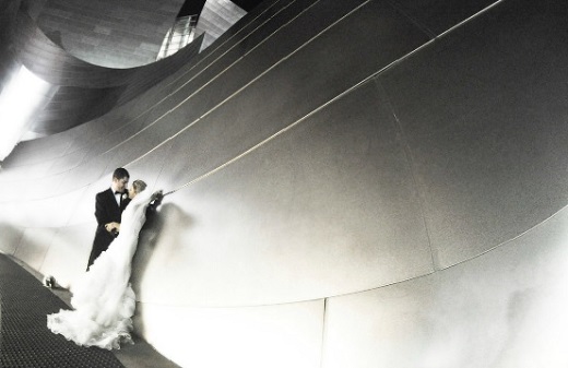 Black and white still of a wedding couple by Shirock Photography.