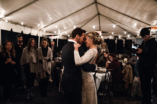 Bride and groom during reception at Sacred Mountain